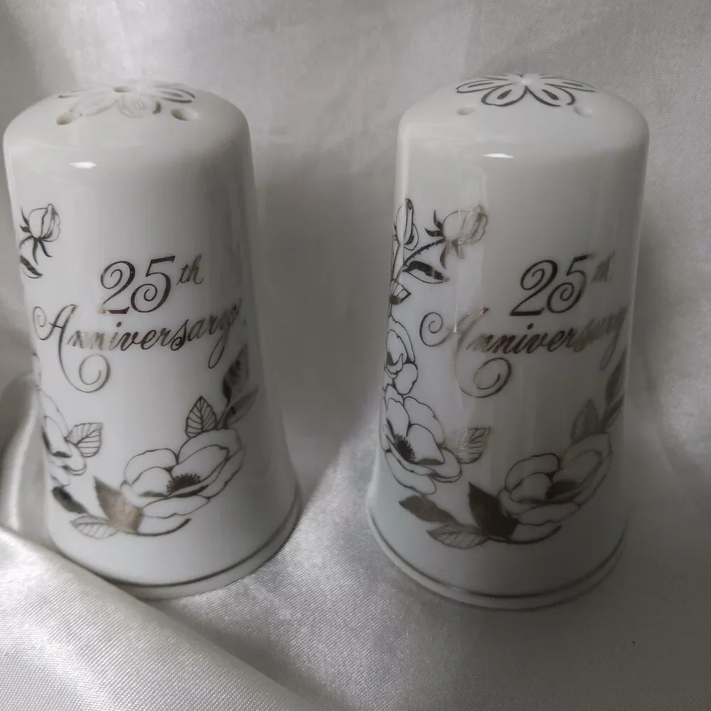 25th ANNIVERSARY SALT & PEPPER SHAKER SET WITH BELL